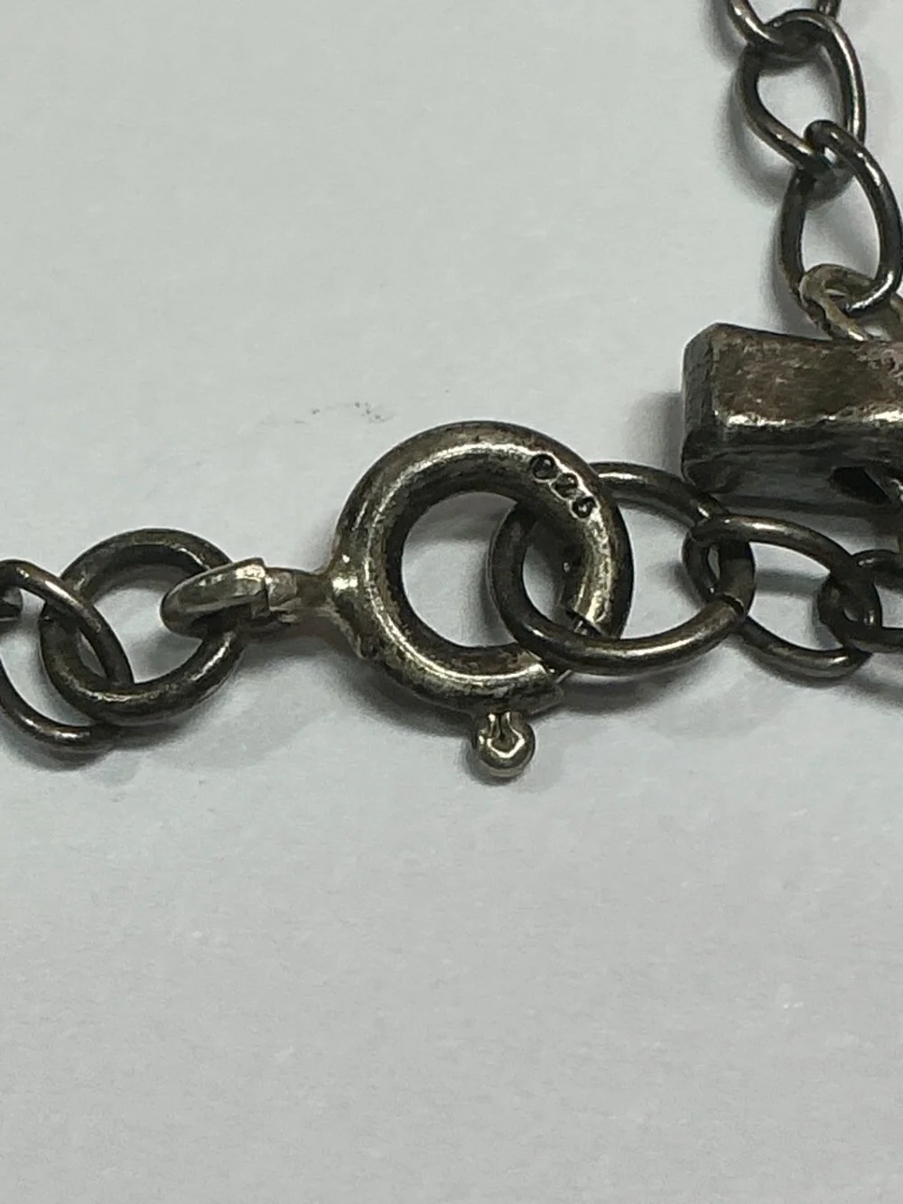Sterling Silver Chain Bracelet Stationed Charms. 7.75 inches long